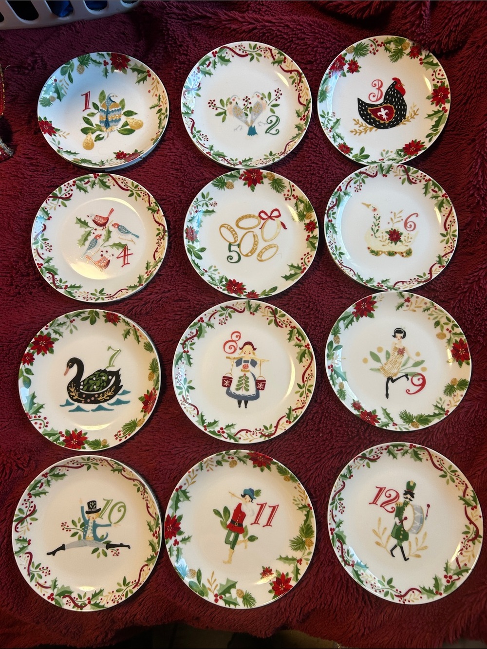 the Twelve Days of Christmas Porcelain Appetizer Plate 12 Pack from World Market